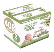 Baby Turco Doğadan Mini Süper Ekonomik Mega 2 Numara Organik Cırtlı Bebek Bezi 408 Adet