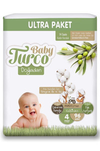 Baby Turco Doğadan Ultra Maxi 4 Numara Organik Cırtlı Bebek Bezi 96 Adet