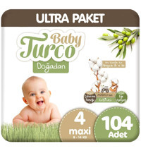 Baby Turco Doğadan Ultra Paket 4 Numara Organik Cırtlı Bebek Bezi 104 Adet