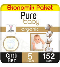 Pure Baby Ekonomik Paket 5 Numara Organik Cırtlı Bebek Bezi 152 Adet