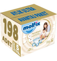 Molfix Pure&Soft 5 Numara Organik Cırtlı Bebek Bezi 198 Adet