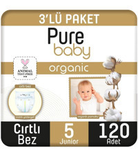 Pure Baby Junior 5 Numara Organik Cırtlı Bebek Bezi 120 Adet