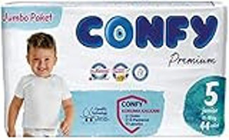 Confy Premium Jumbo Paket 5 Numara Organik Cırtlı Bebek Bezi 44 Adet