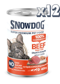 Snow Dog Premium Parça Etli - Sığır Eti Yaş Köpek Maması 400 gr 12'li