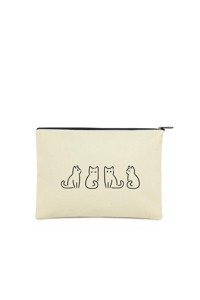 Çınar Bez Çanta Clutch Krem Baskılı Kumaş Küçük Boy Makyaj Çantası
