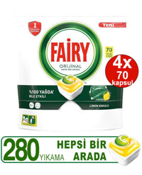 Fairy Hepsi Bir Arada Limon Kokulu Tablet Bulaşık Makinesi Deterjanı 4x70 Adet