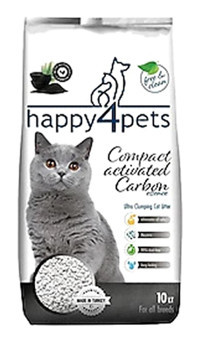 Happy4pets Topaklanan İnce Taneli Aktif Karbonlu Bentonit Kedi Kumu 10 lt