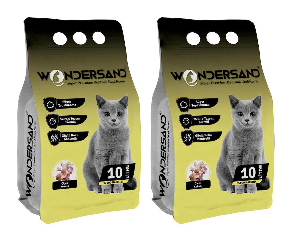 Wondersand Çiçek Kokulu Topaklanan İnce Taneli Bentonit Kedi Kumu 2x10 lt