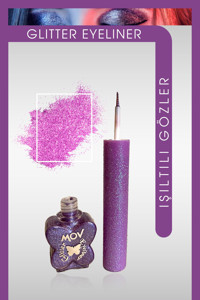Mov Glitter Mor İnce Uçlu Fırça Likit Eyeliner