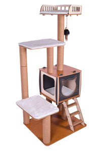 Patihomes Oturaklı Oyuncaklı Merdivenli Katlı 154 cm Kedi Tırmalama Evi