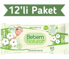 Bebem Natural Yenidoğan 90 Yaprak 12'li Islak Mendil