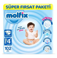 Molfix Anne Kucağı Gibi 4 Numara Cırtlı Bebek Bezi 102 Adet