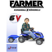 Uj Toys Römorklu 6 V Üstü Açık Tek Kişilik Akülü Traktör Mavi