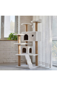 Nursoft Oturaklı Oyuncaklı Merdivenli Katlı 165 cm Kedi Tırmalama Evi