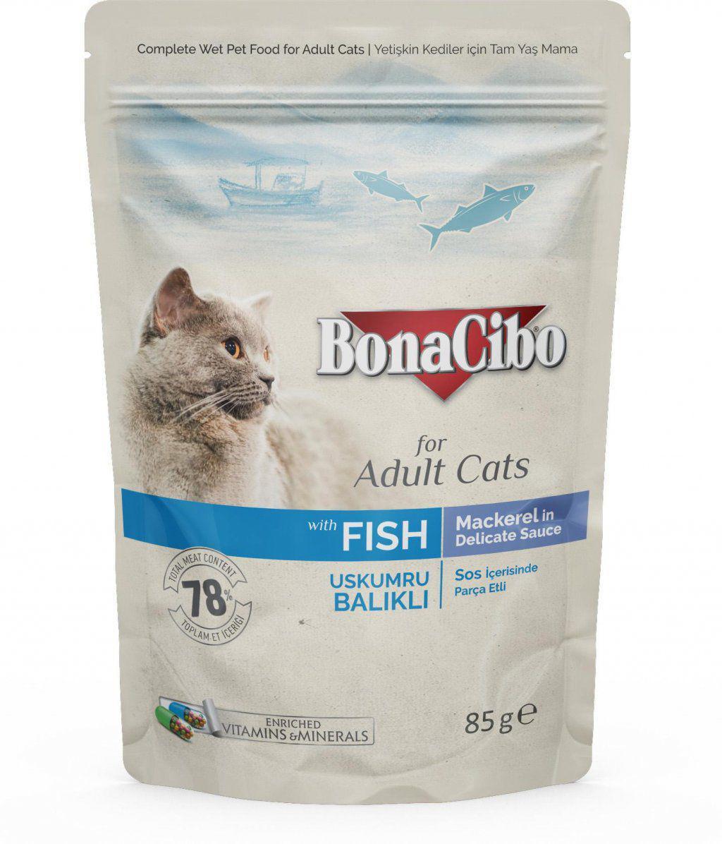 Bonacibo Parça Etli Soslu Yetişkin Yaş Kedi Maması 12x85 gr