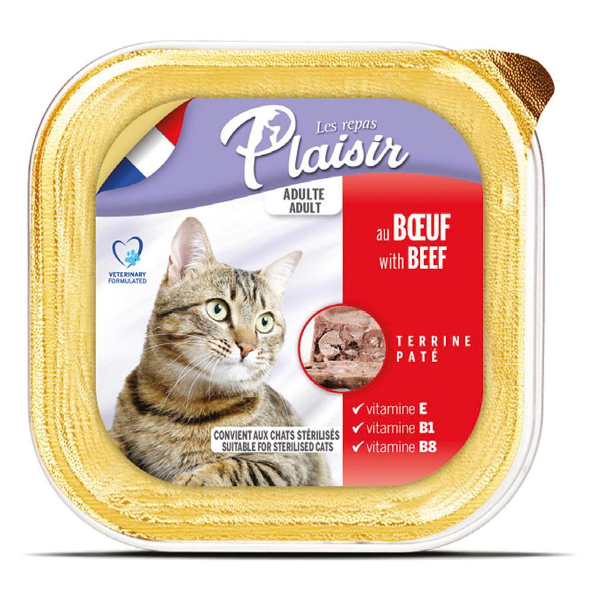 Plaisir Terrine Pate Sığır Eti Yetişkin Yaş Kedi Maması 8x100 gr
