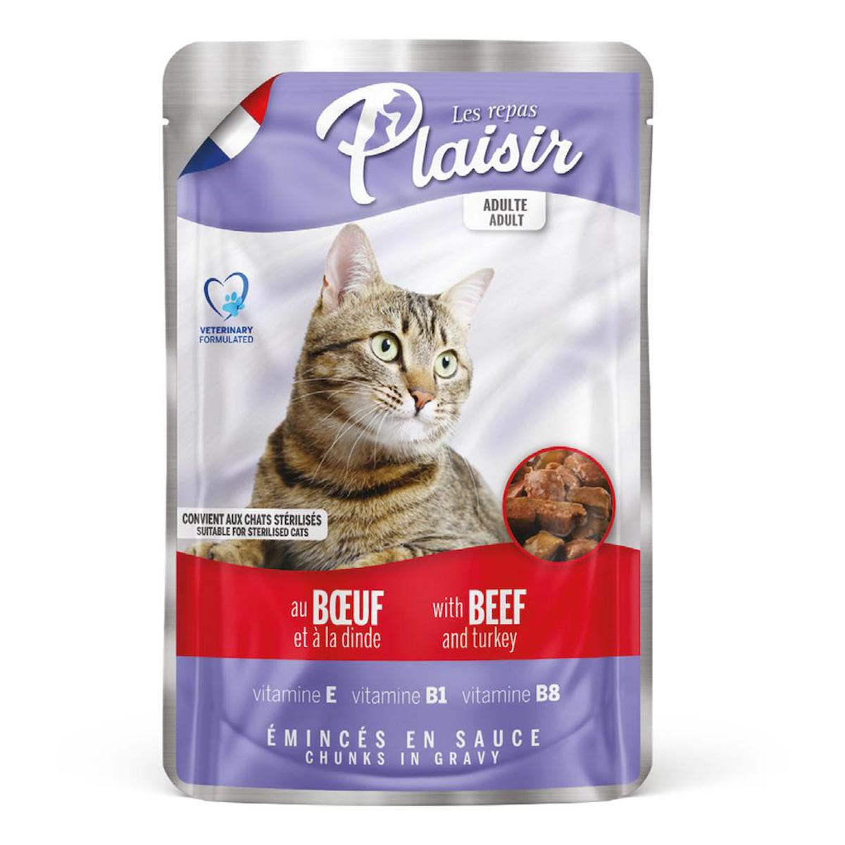 Plaisir Hindi Eti Soslu Yetişkin Yaş Kedi Maması 4x100 gr