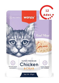 Wanpy Super Premium Tavuk Yengeç Yetişkin Yaş Kedi Maması 12x85 gr
