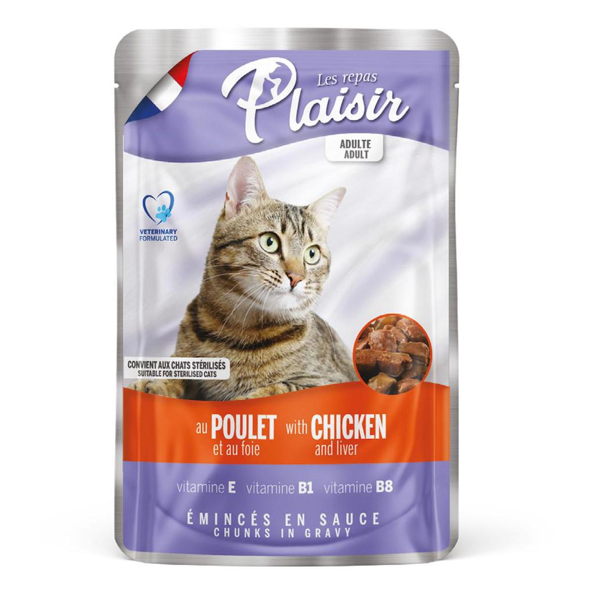 Plaisir Ciğer Tavuk Soslu Yetişkin Yaş Kedi Maması 22x100 gr