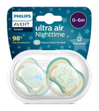 Philips Avent 0-6 Ay Fosforlu Delikli Ortodontik Yenidoğan Kiraz Uçlu Damaklı Silikon Emzik Mavi