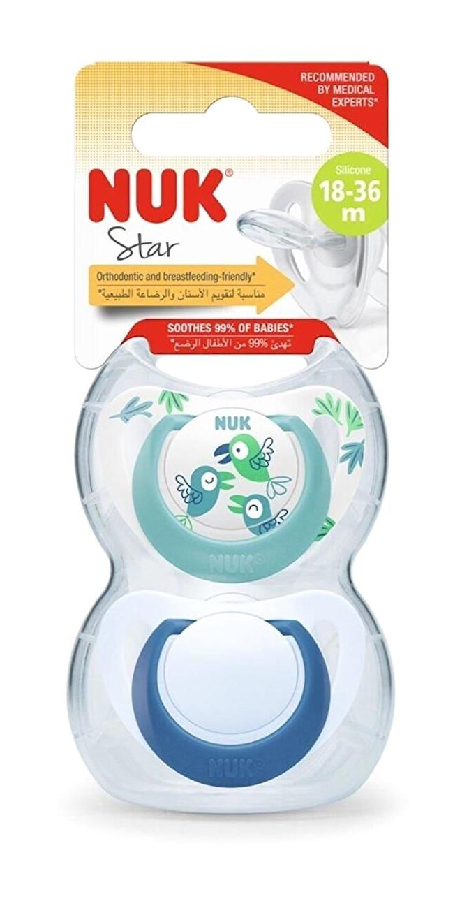 Nuk Star No:2 6-18 Ay Ortodontik Damaklı Silikon Emzik Beyaz Mavi