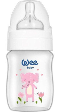 Wee Baby Silikon Gaz Yapmayan Antikolik 0-6 Ay Desenli Beyaz Biberon 150 ml