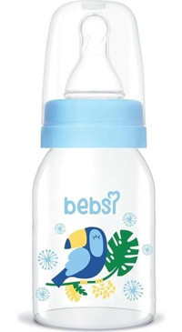Bebsi 243 Klasik Silikon Yenidoğan Yavaş Akışlı 0+ Ay Desenli Mavi Biberon 125 ml