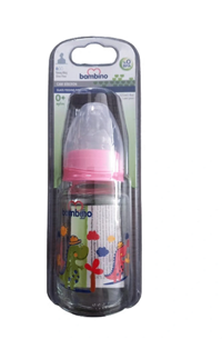 Bambino Silikon Yavaş Akışlı 0-6 Ay Desenli Pembe Biberon 125 ml