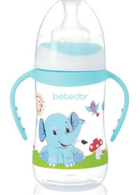 Bebedor Silikon Kulplu Desenli Mavi Biberon 250 ml