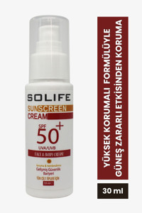 Solife 50 Faktör Tüm Ciltler İçin Leke Karşıtı Nemlendirici Yağsız Suya Dayanıklı Yüz Güneş Kremi 50 ml