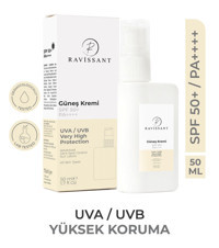 Ravissant 50 Faktör Tüm Ciltler İçin Leke Karşıtı Nemlendirici Yağsız Suya Dayanıklı Yüz Güneş Kremi 50 ml