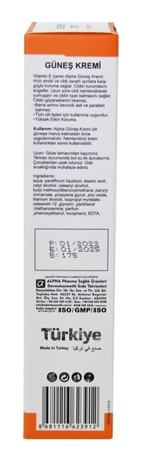 Alpha 60 Faktör Tüm Ciltler İçin Nemlendirici Suya Dayanıklı Yüz Güneş Kremi 100 ml