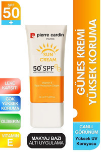 Pierre Cardin Renkli 50 Faktör Tüm Ciltler İçin Leke Karşıtı Nemlendirici Kapatıcılı Suya Dayanıklı Yüz ve Vücut Güneş Kremi 50 ml