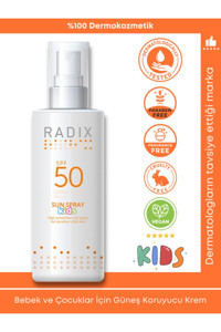 Radix Kids 50 Faktör Tüm Ciltler İçin Leke Karşıtı Nemlendirici Yağsız Suya Dayanıklı Yüz ve Vücut Güneş Kremi 50 ml