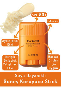 The Saem Eco Earth Stick 50 Faktör Tüm Ciltler İçin Leke Karşıtı Nemlendirici Aydınlatıcı Yağsız Suya Dayanıklı Yüz ve Vücut Güneş Kremi 17 ml