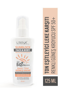 L'Roux Health & Beauty Renkli 50 Faktör Tüm Ciltler İçin Leke Karşıtı Nemlendirici Yağsız Suya Dayanıklı Yüz ve Vücut Güneş Kremi 125 ml