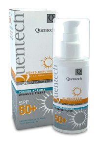 Quentech 50 Faktör Tüm Ciltler İçin Leke Karşıtı Nemlendirici Yağsız Suya Dayanıklı Yüz ve Vücut Güneş Kremi 75 ml