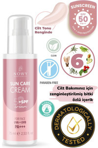 Nowy 50 Faktör Tüm Ciltler İçin Leke Karşıtı Nemlendirici Yağsız Suya Dayanıklı Yüz Güneş Kremi 76 ml