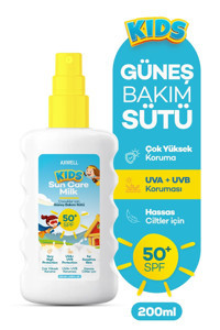Axwell Kids 50 Faktör Tüm Ciltler İçin Leke Karşıtı Nemlendirici Yağsız Suya Dayanıklı Yüz Güneş Sütü 200 ml
