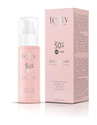 Tefity Renkli 50 Faktör Tüm Ciltler İçin Leke Karşıtı Nemlendirici Yağsız Suya Dayanıklı Yüz ve Vücut Güneş Kremi 50 ml