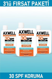 Axwell Sun Care 30 Faktör Tüm Ciltler İçin Leke Karşıtı Nemlendirici Yağsız Suya Dayanıklı Yüz ve Vücut Güneş Kremi 3x100 ml