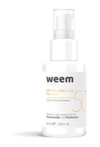 Weem 50 Faktör Tüm Ciltler İçin Leke Karşıtı Nemlendirici Yağsız Suya Dayanıklı Yüz ve Vücut Güneş Kremi 50 ml