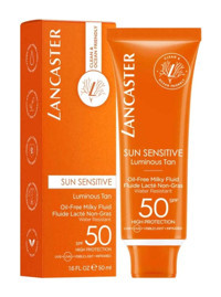 Lancaster Sun Sensitive 50 Faktör Hassas Ciltler İçin Leke Karşıtı Nemlendirici Yağsız Suya Dayanıklı Yüz ve Vücut Güneş Kremi 100 ml