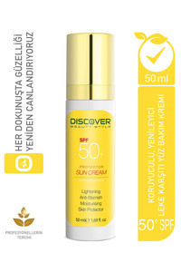 Discover Beauty Style Beauty 50 Faktör Tüm Ciltler İçin Leke Karşıtı Nemlendirici Yağsız Suya Dayanıklı Yüz ve Vücut Güneş Kremi 50 ml