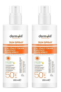 Dermokil Sun Spray 50 Faktör Hassas Ciltler İçin Leke Karşıtı Yağsız Suya Dayanıklı Yüz ve Vücut Güneş Kremi 2x200 ml