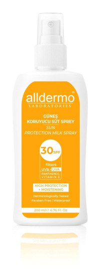 Alldermo 30 Faktör Tüm Ciltler İçin Nemlendirici Suya Dayanıklı Yüz Güneş Kremi 200 ml