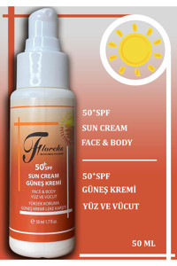 Floreks 50 Faktör Tüm Ciltler İçin Leke Karşıtı Nemlendirici Suya Dayanıklı Yüz ve Vücut Güneş Kremi 50 ml