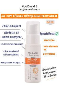 Madame Clarice 50 Faktör Tüm Ciltler İçin Nemlendirici Suya Dayanıklı Yüz ve Vücut Güneş Kremi 50 ml