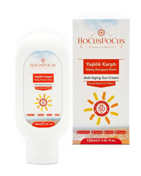 Hocus Pocus Anti-Aging Sun Cream 50 Faktör Tüm Ciltler İçin Leke Karşıtı Nemlendirici Yaşlanma Karşıtı Aydınlatıcı Yağsız Suya Dayanıklı Yüz ve Vücut Güneş Kremi 120 ml