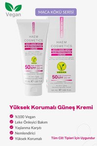 Haem Cosmetics 50 Faktör Tüm Ciltler İçin Leke Karşıtı Nemlendirici Yağsız Suya Dayanıklı Yüz ve Vücut Güneş Kremi 50 ml